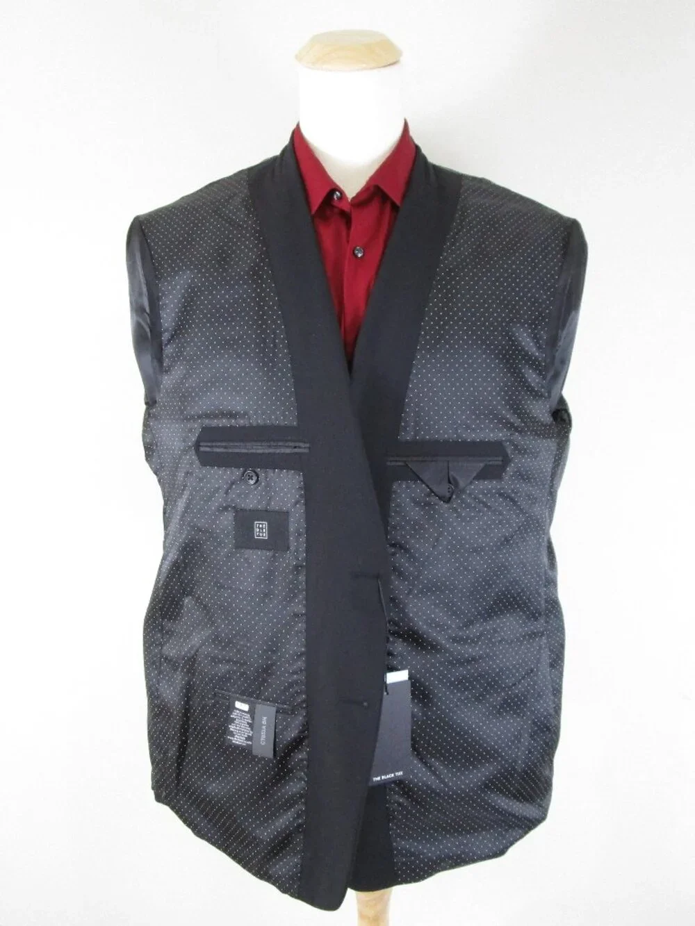The Black Tux Mens Solid Black Wool Two Button Suit Size 50R Pants 44 X 30